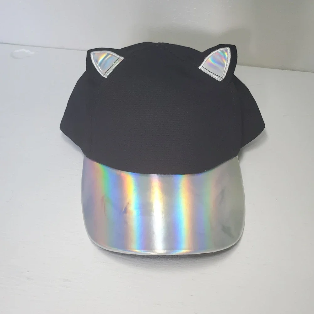 Black Cat Ear Hat Holographic‎ Visor Baseball Cap Cute Kawaii Cosplay